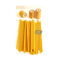 50 Adet Balmumu Mum Ve 3 Adet Özel Dizayn Ahşap Silindir Mumluk Dilek Mumu Doğal Petek Mum Beeswax Candle Sarı 50 x 22