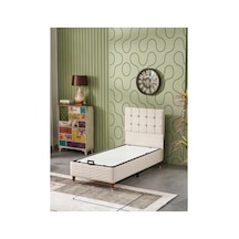 Beehanem Bengü Krem 100x200 Geniş Tek Kişilik Modern Baza Başlık Takımı Kullanışlı 2'li Set 100 x 200