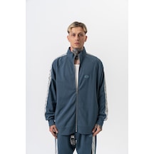 Respire Erkek Damask Şerit Detaylı Dik Yaka Doubleface Zip Oversize Sweatshirt Petrol