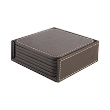 Bardak Altlığı,6 Lı Set,masaüstü Kare Cup Coaster,vegan Suni Deri,11x11 Cm.,kahverengi
