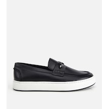 Hotiç Erkek Deri Siyah Metal Detaylı Günlük Loafer
