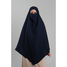 Hürrem Bone Lacivert Pratik Hazır Geçmeli Tesettür Eşarp Krep Bağcıklı Sufle Hijab 2313 02 Lacivert