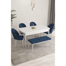Rovena Modica Beyaz 80x132 Açılabilir Yemek Masası Takımı 4 Sandalye, 1 Bench Lacivert 1602