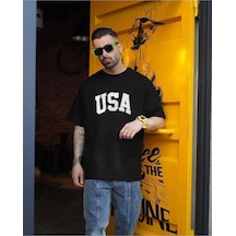 Erkek Baskılı Oversize T-shirt - Siyah Siyah