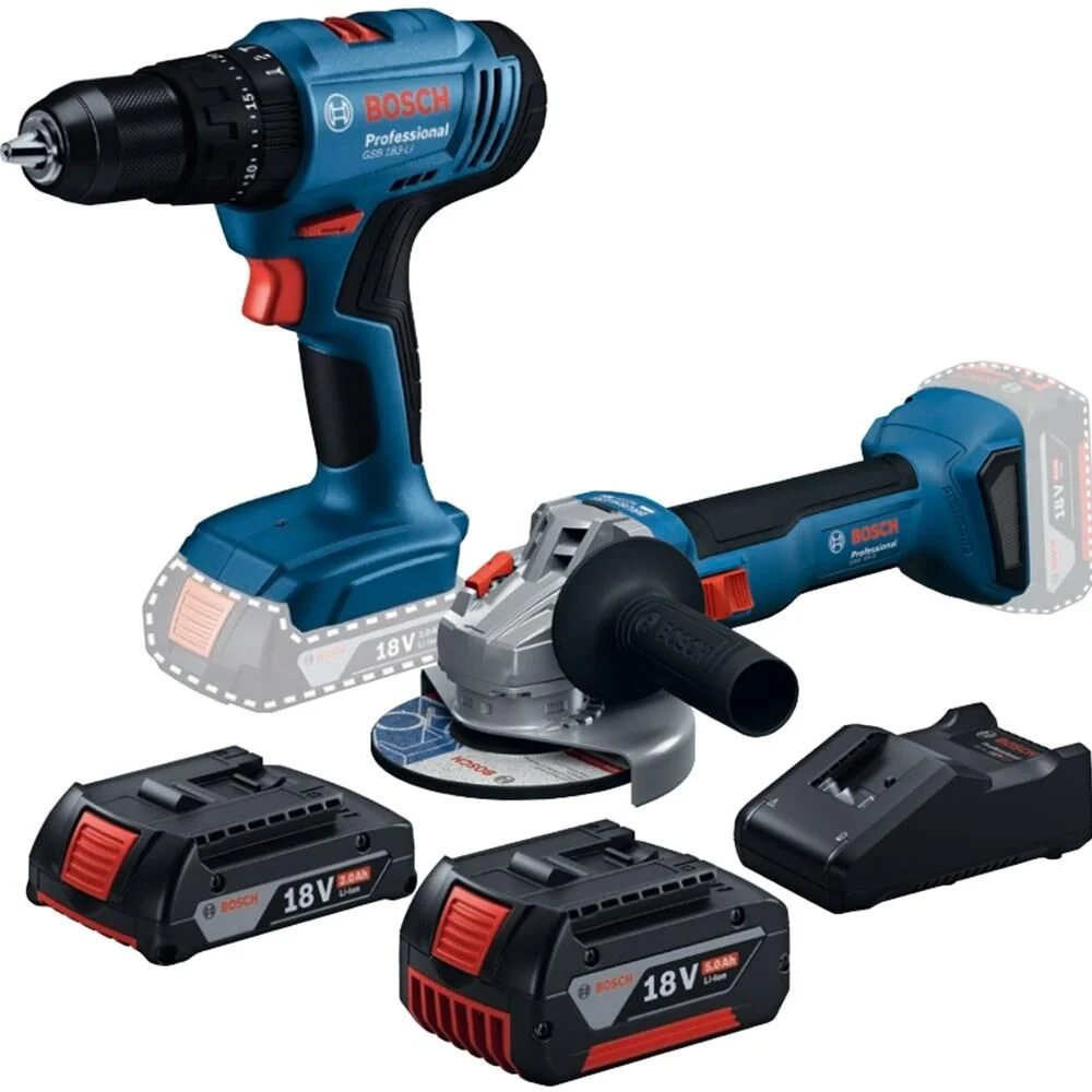 Bosch Gsb 183-lı Akülü Matkap + Gws 18v-8 Akülü Taşlama Kombi Set 1x5.0ah+1x2.0ah Akülü Set 0 601 9k9 122