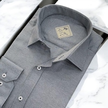 Linen Keten Klasik Uzun Kollu Terletmeyen Gri Erkek Gömlek Regular Kalıp -10156 Gri