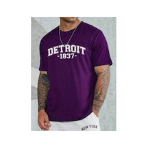Medinenur Unisex Detroit Baskılı Tshirt Mor