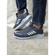 Günlük Erkek Sneaker Fileli Bağcıklı Rahat Esnek Dikiş Detaylı Yürüyüş Spor Ayakkabı 1453 Füme Beyaz