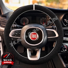 Fiat Pratico Dikme Direksiyon Kılıfı Full Alcantara Süet Beyaz Yüzük Ve Beyaz Dikiş 2015-2022