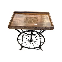 Ahşap Ferforje Teker Sehpa 40x27x40 Cm. Kna361 Eskitme Siyah