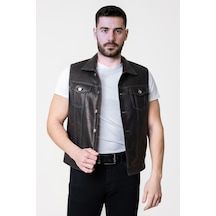Derije Arthur Hakiki Jumbo Deri Erkek Siyah Biker Motorcu Tarzı Yelek