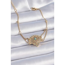 Zarif Kadın İçin Golden Çelik Mavi Taşlı Etnik Bileklik Gri