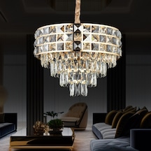 Orrel 6'lı Gold Kristal Taşlı Modern Oturma Odası Salon Sarkıt Avize Sarı
