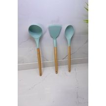 Albergio Ahşap Saplı Silikon Mutfak Seti 32 Cm Kaşık-kepçe-spatula Mint Yeşili Diğer