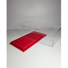 1:18 Model Araçlar İçin Kırmızı Deri Tabanlı Pleksi Case