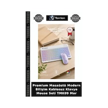 Premium Masaüstü Modern Bilişim Kablosuz Klavye Mouse Seti Tmk09 Mor