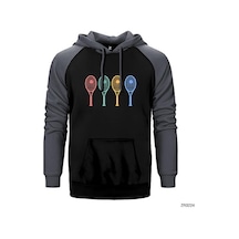 Tennis Racket Gri Renk Reglan Kol Sweatshirt / Hoodie