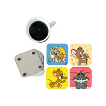Tom Ve Jerry Dekoratif Ahşap Bardak Altlığı Seti 058 Çok Renkli