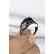 Telkari Desenli Karpuz Kesim Gümüş Erkek Yüzük -8340 Gümüş