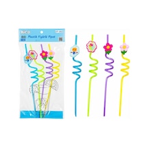 4pcs Kıvrımlı - Renkli Plastik Pipet Figürlü Mix 5468 Çok Renkli