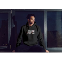 London Baskılı Oversize Unisex Kapüşonlu Sweatshirt Siyah