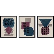 Mavi Ve Bordo Desenler Üçlü Çerçeveli Mdf Tablo Seti-173815
