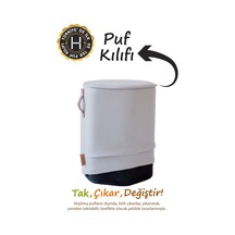 Yıkanabilir Puf Tabure Kılıfı Tak-Çıkar-Değiştir-Yenile Orta Sehpa Kılıfı Kc Meek Gri