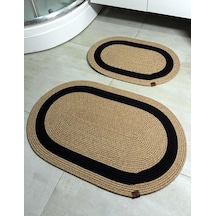 Jüt Hasır 2li Banyo Seti Paspas Takımı-bej Ortası Kalın Siyah