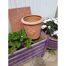 Dekorlu Toprak Saksı 27 26 Cm Büyük Boy, Terracotta Pişmiş 1 Adet