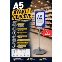 10 Adet - A5 Ayaklı Menü Ve Fiyat Bilgi Standı Yuvarlak Tabanlı Teleskopik Çerçeve Etiketlik Mavi