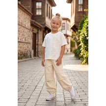 Aden Kids Bej Rengi Kaz Tüğü Kumaş Oversize Pantalon İle Kombin Alt Üst Takım Yeşil