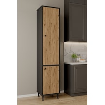 Aeka Ae-2028 Soft 2 Kapaklı Raflı Dar Yüksek Boy Banyo Çok Bölmeli Depolama Dolabı 40x180 Cm Çok Amaçlı Dolap Antrasit - Çam