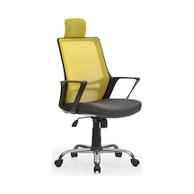Arya2 Bilgisayar Koltuğu - Ofis - Müdür - Büro - Çalışma Sandalyesi Sarı Siyah Renk Krom Ayaklı Sarı Siyah