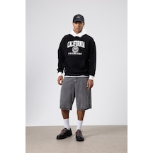 Vamos Çift Renk Baskılı Oversize Sweatshirt Siyah