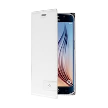 Galaxy S6 İle Uyumlu Kılıf Kapaklı Safir Serisi Beyaz