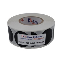 Pp Opak Daire Çap Etiketi Rulo Etiket, 30mm X 30mm Çap 1000 Adet, Yuvarlak Siyah Zemin Baskılı 1