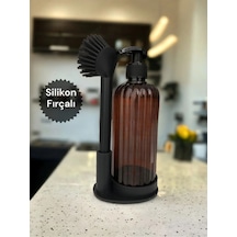 Dln Shop Sıvı Sabunluk Yumuşak Silikon Fırçalı Set -bulaşık Deterjanı-çamaşır Suyu - Amber Şişe 500 Ml D-166 Çok Renkli