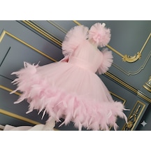 Star Kids Fashion Iz Çocuk Pembe Tüylü Elbise,kız Çocuk Abiye Elbisesi Açık Pembe