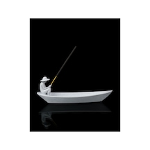 Kayıkta Balıkçı Figürü Dekoratif Tütsülük Beyaz - 860804131