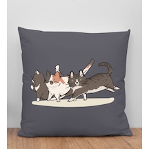 Bk Gift Kedi Tasarımlı Antrasit Kırlent Yastık, Arkadaşa Hediye, Ev Dekorasyonu, Ev Hediyesi-10
