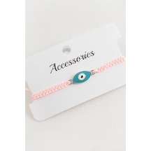 Oval Nazar Makrome Örgülü Bileklik - Pembe N145 39958150