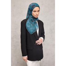 Silk Home Pamuk Polyester Soft Eşarp Yaprak Desen Açık Petrol Mavisi 90x90 Çok Renkli