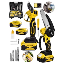 Schatz 18v Çift Akülü Çelik Şanzıman 35mm Dal Budama Makası & 15cm Budama Testeresi 2 Li Set Sarı