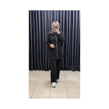 Krem Kadın Siyah Fermuarlı İşlemeli İkili Takım Siyah - 931925363 Siyah