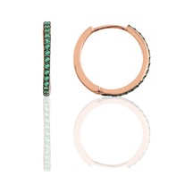 Gümüş 17 Mm Rose Yeşil Taşlı Tamtur Halka Küpe