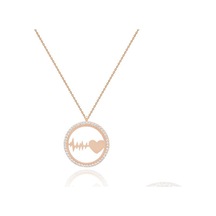 Diamond Line - Gülaylar - Pembe Altın 14 Ayar Kalp Kolye Standart