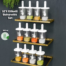 Porsima 1098 Kaydırmalı Kaşıklı Baharatlık Seti 12'li  Şeffaf - Beyaz