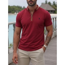 T8571 Dewberry Fermuarlı Erkek T-shırt-açık Bordo