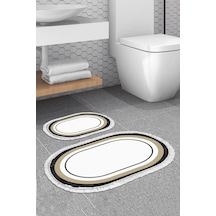 Eko Trend Djt 2 Li Yıkanabilir Kaymaz Taban Oval Banyo Paspas Klozet Takımı 673m Bordürlü Krem 60 X 100 - 50 X 60