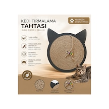 Kedi Kulaklı Yuvarlak Jüt İpli Kedi Tırmalama Tahtası Boncuklu Oyuncaklı